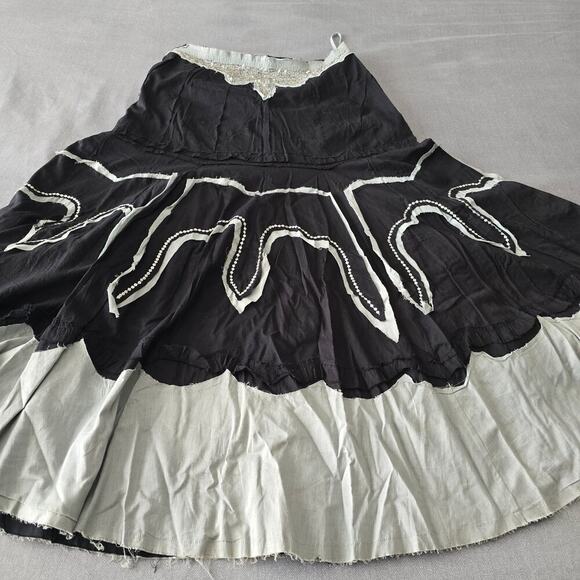 Women's Boho Maxi Skirt Black Silver Sequin Ruffle Raw Hem Size M Made in India - Picture 4 of 8